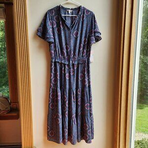 NWT Nanette Lepore Floral Bali Orchid Print Short Sleeve Maxi Dress Size 16